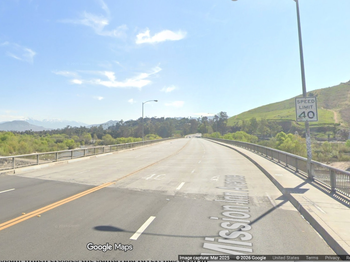 Mission Bridge connecting Jurupa Valley and Riverside.