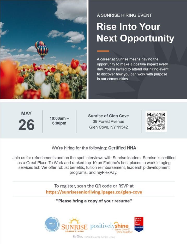 HHA Hiring Event at Sunrise Senior Living!