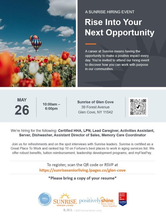 Hiring Event at Sunrise Senior Living!