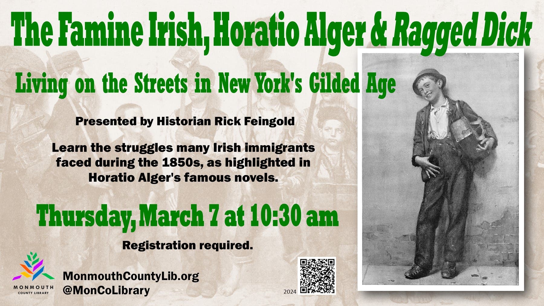 Mar 7 | The Famine Irish & Horatio Alger - Living on the Streets in New  York's Gilded Age | Holmdel, NJ Patch