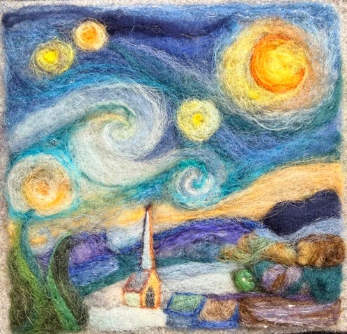 Starry Nights Needle Felted Wool Art Painting Workshop