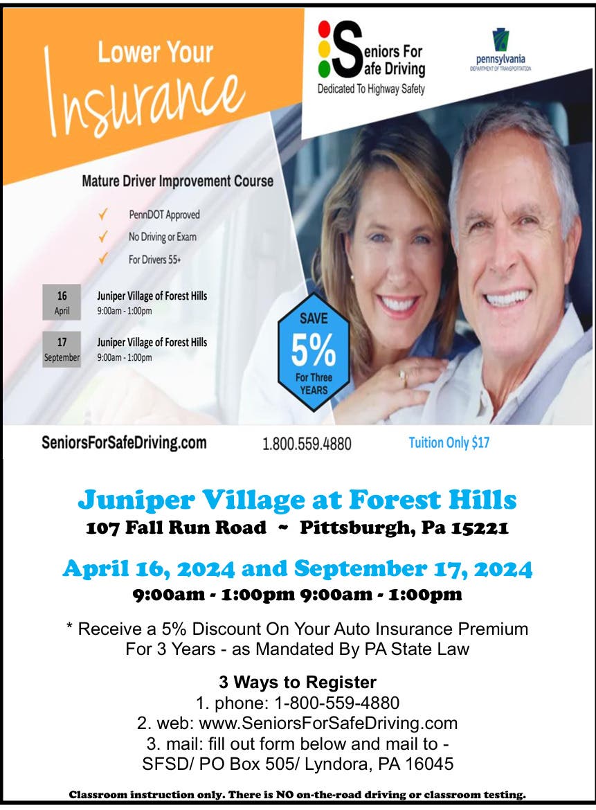 Apr 16 Seniors for Safe Driving Course at Juniper Village at Forest