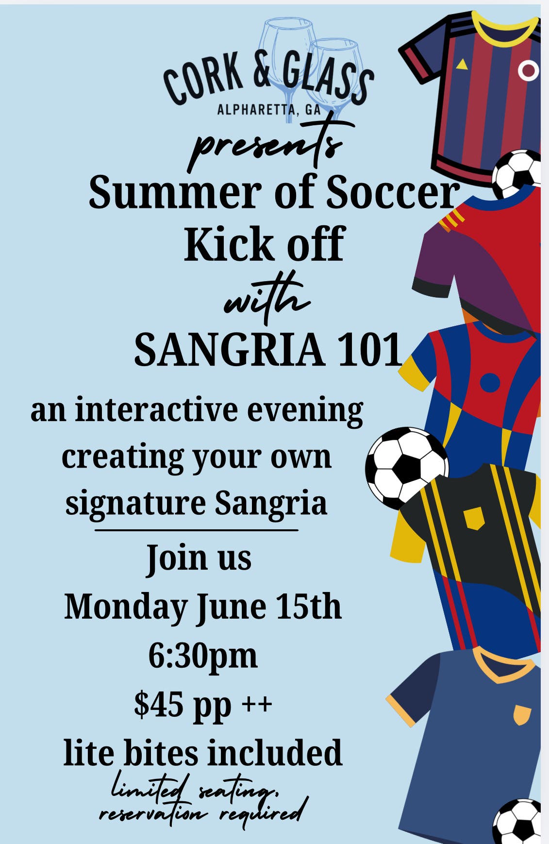 Kick off the Summer of Soccer with a fun and interactive evening at Cork & Glass!