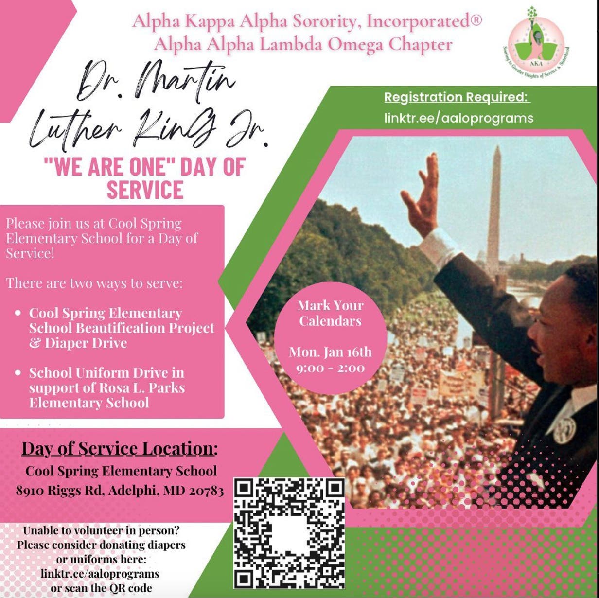 Jan 16 | "We Are One MLK Day of Service" Diaper and Uniform Drive | College  Park, MD Patch