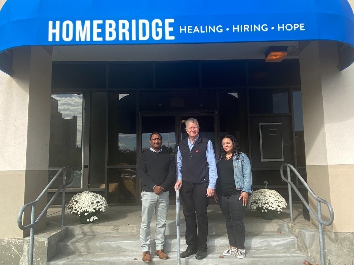 Come to the HomeBridge Ribbon-Cutting on November 16. Left to right: Ali Al-Mujahid, Director of Healing; David Stubbs, President; and Krystal Diaz, Office Coordinator.