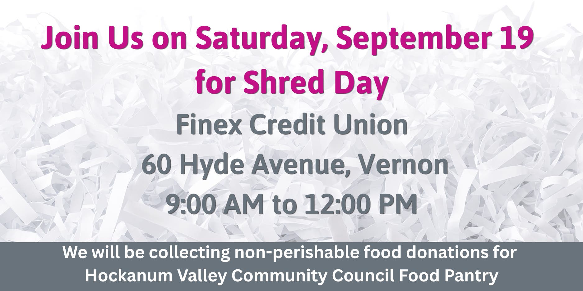 Finex Credit Union to Host Shred Day in Vernon on September 19