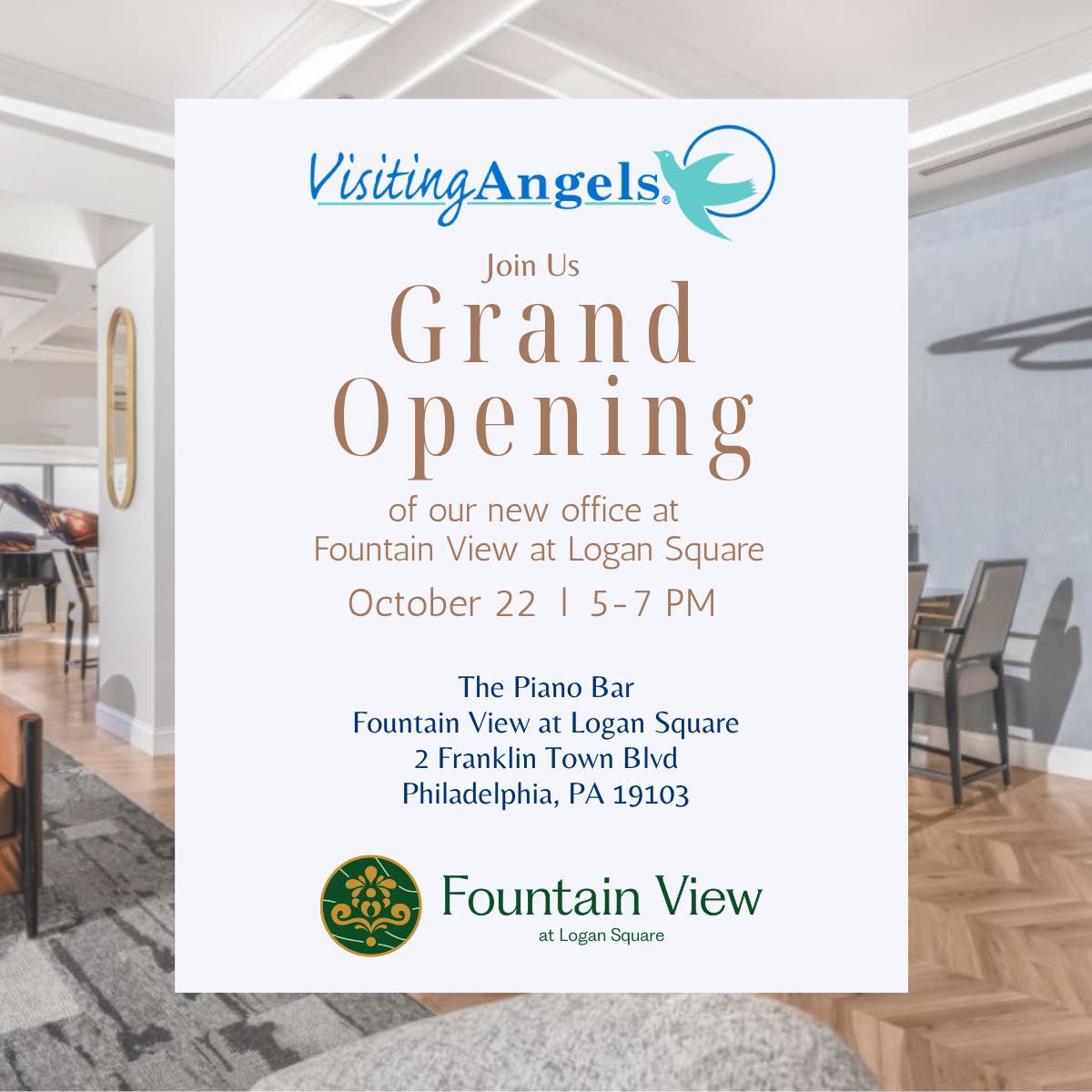 Oct. 22: Visiting Angels Moving into Fountain View at Logan Square – Grand Opening Celebration