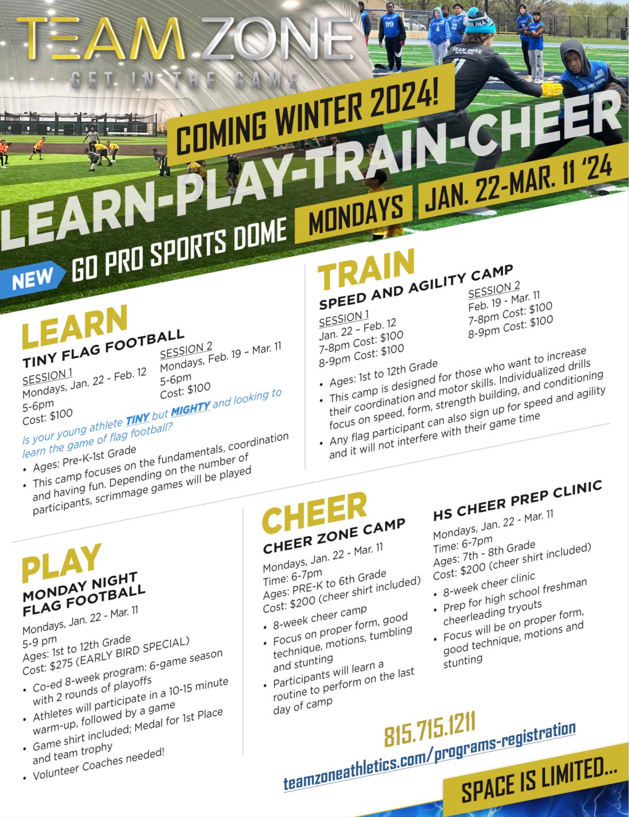 Nov 12 TEAM ZONE Winter HS & Youth Flag Football Sign up 🏈 Joliet