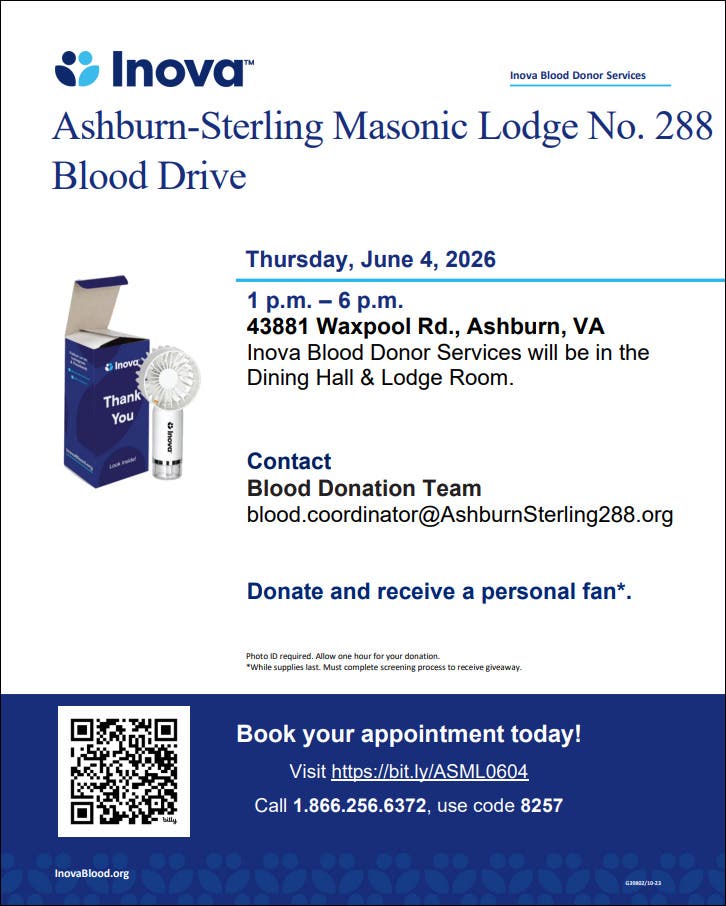 Ashburn-Sterling Masonic Lodge No. 288 Blood Drive