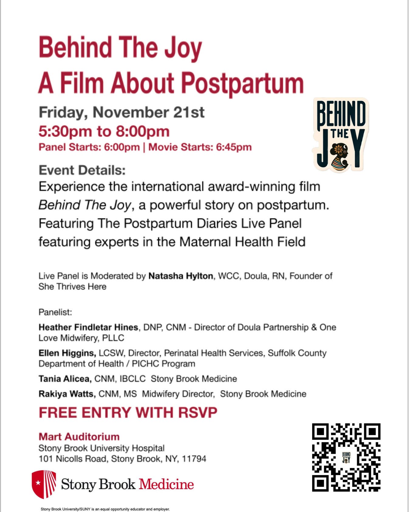 Behind The Joy: Maternal Mental Health Screening & Panel at Stony Brook