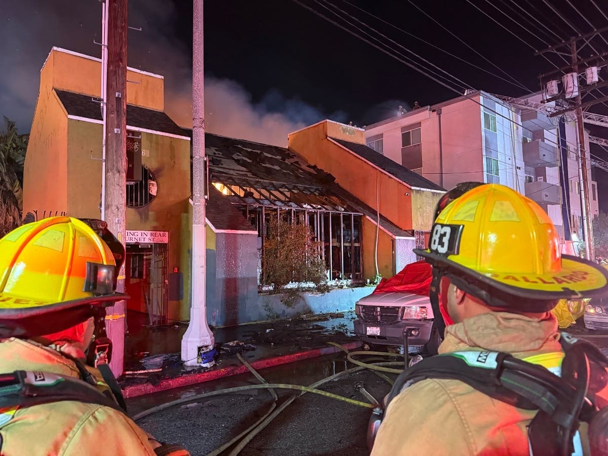 Firefighters responded to a fire at a boarded-up, two-story commercial building on the 15200 block of W. Parthenia Street, west of Burnet Avenue, at around 5:45 p.m.