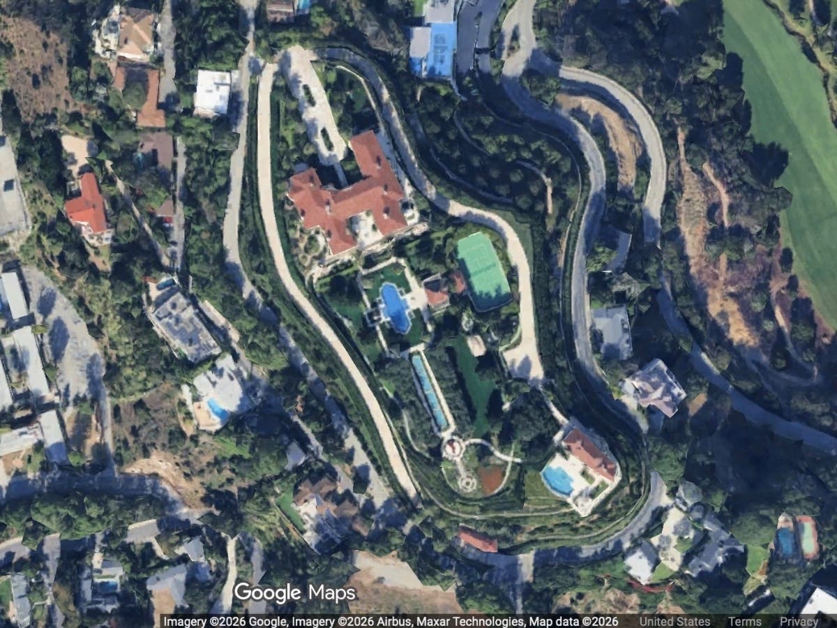 The home is located at 11201 Chalon Road, near the Bel Air Country Club.