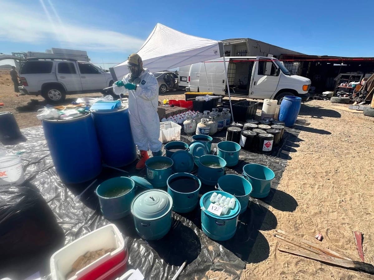 Authorities used ground surveillance, electronic monitoring and aerial reconnaissance to identify the suspected methamphetamine lab, described only as being located "in a remote desert area of Los Angeles County."