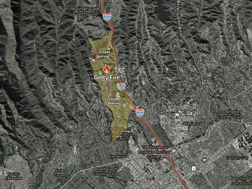 The Getty Fire as shown on a Cal Fire map Wednesday afternoon.