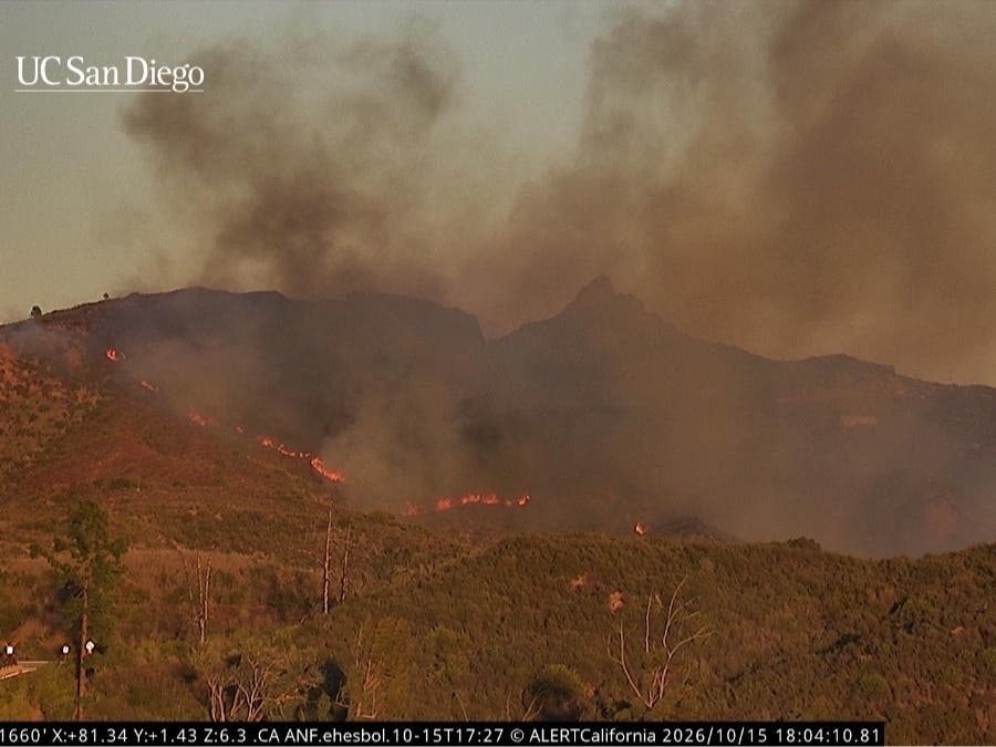 A wildfire camera shows the Bryson Fire burning at around 6 p.m.