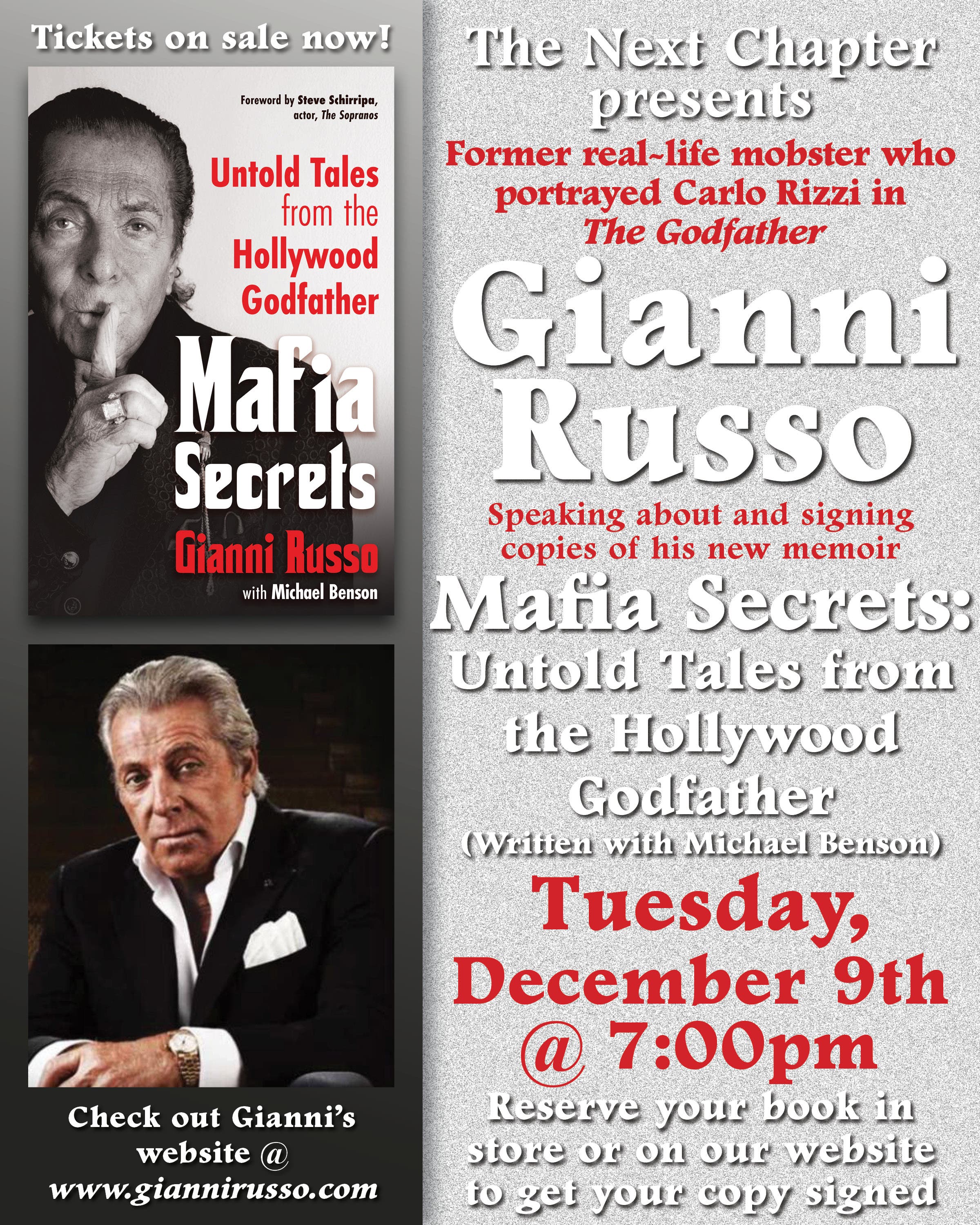 Gianni Russo Book Talk & Signing at The Next Chapter Bookstore