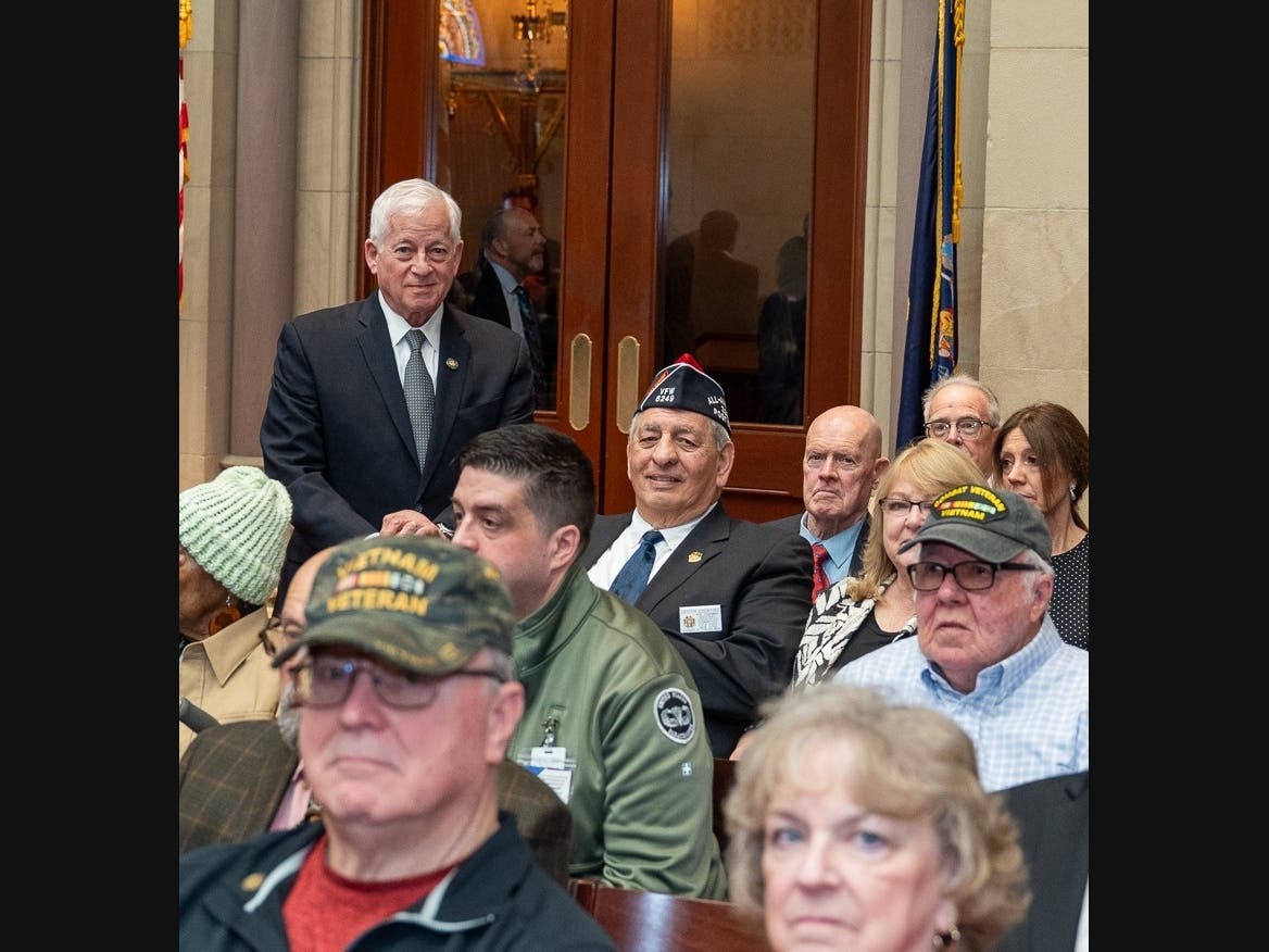 Assemblymember Lavine with veterans as Vietnam Veterans Day is marked in the New York State Assembly Chamber in Albany, March 25th, 2026 