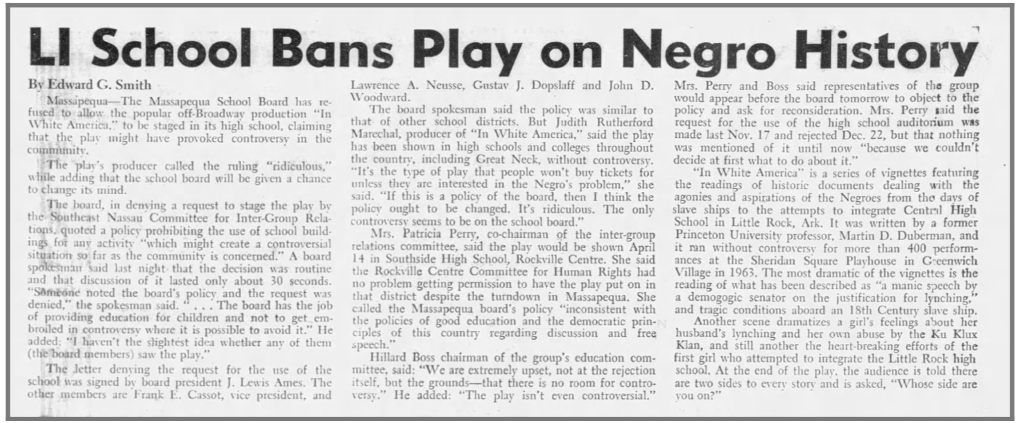LI School Bans Play on Negro History