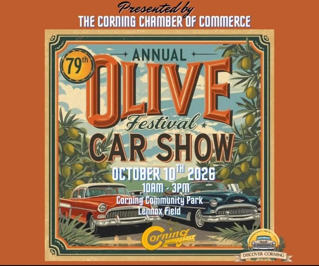 You Are Invited to Enter the 2026 Car Show at the 79th Annual Corning Olive Festival on Saturday, Oc