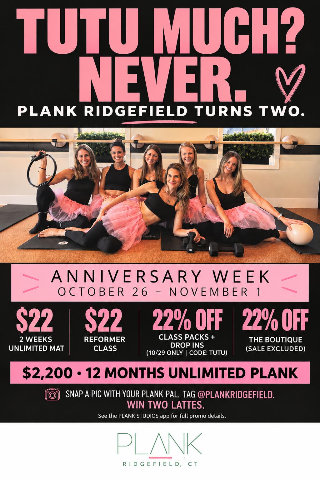 PLANK Ridgefield Celebrates Its Two-Year Anniversary with 22% Off Class Packs and Merchandise, and a