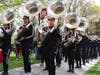 Members of the Scarlet Knights Marching Band perform on Voorhees Mall during Rutgers Day 2024.