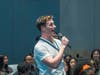 Rutgers graduate Jack Woods asks a question to a Taiwanese director during a Fulbright event in November.