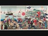 Toshu Shogetsu's “Arrival of American Ships: Picture of a Gathering of Feudal Retainers” is a print dated 1889.