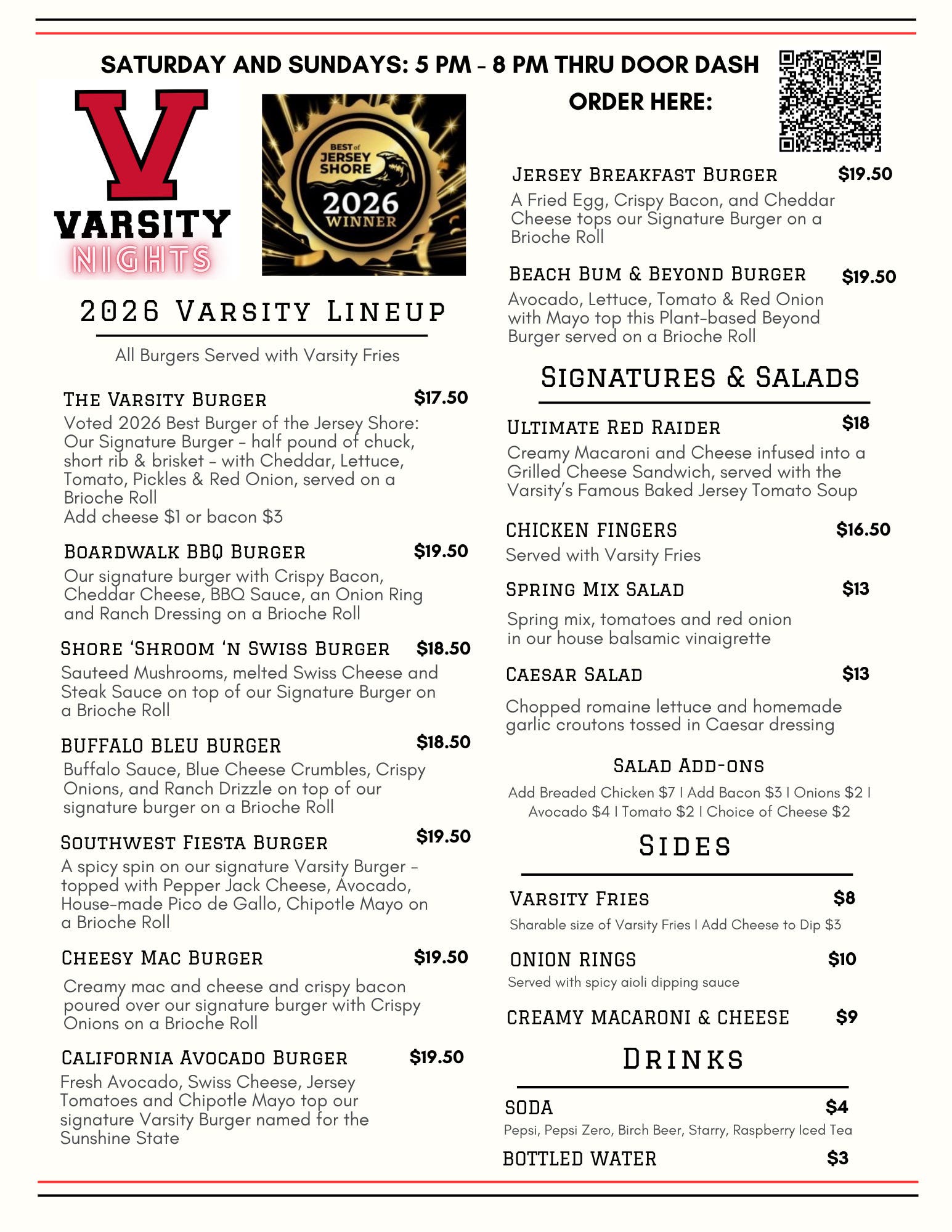 Varsity Inn's Varsity Nights: Dinners Delivered by DoorDash