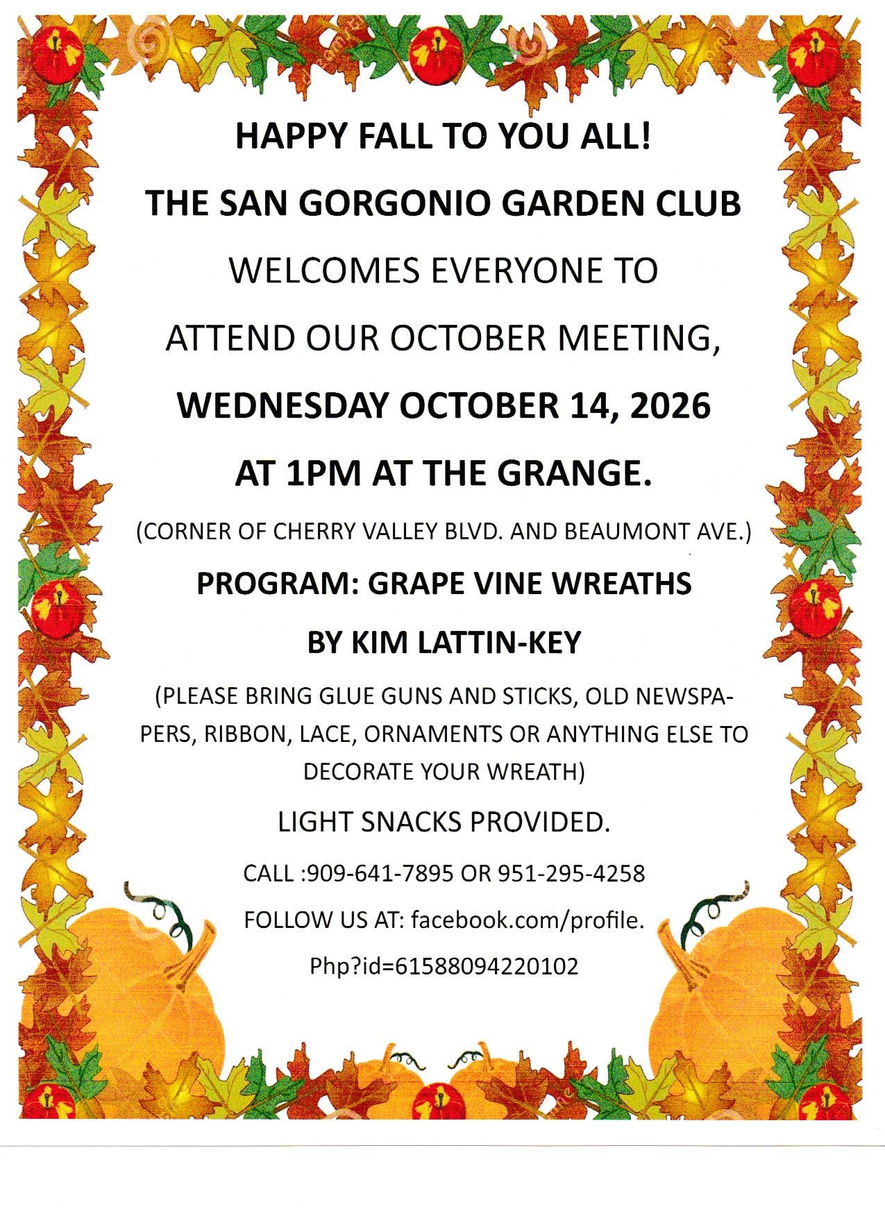 San Gorgonio Garden Club October Meeting