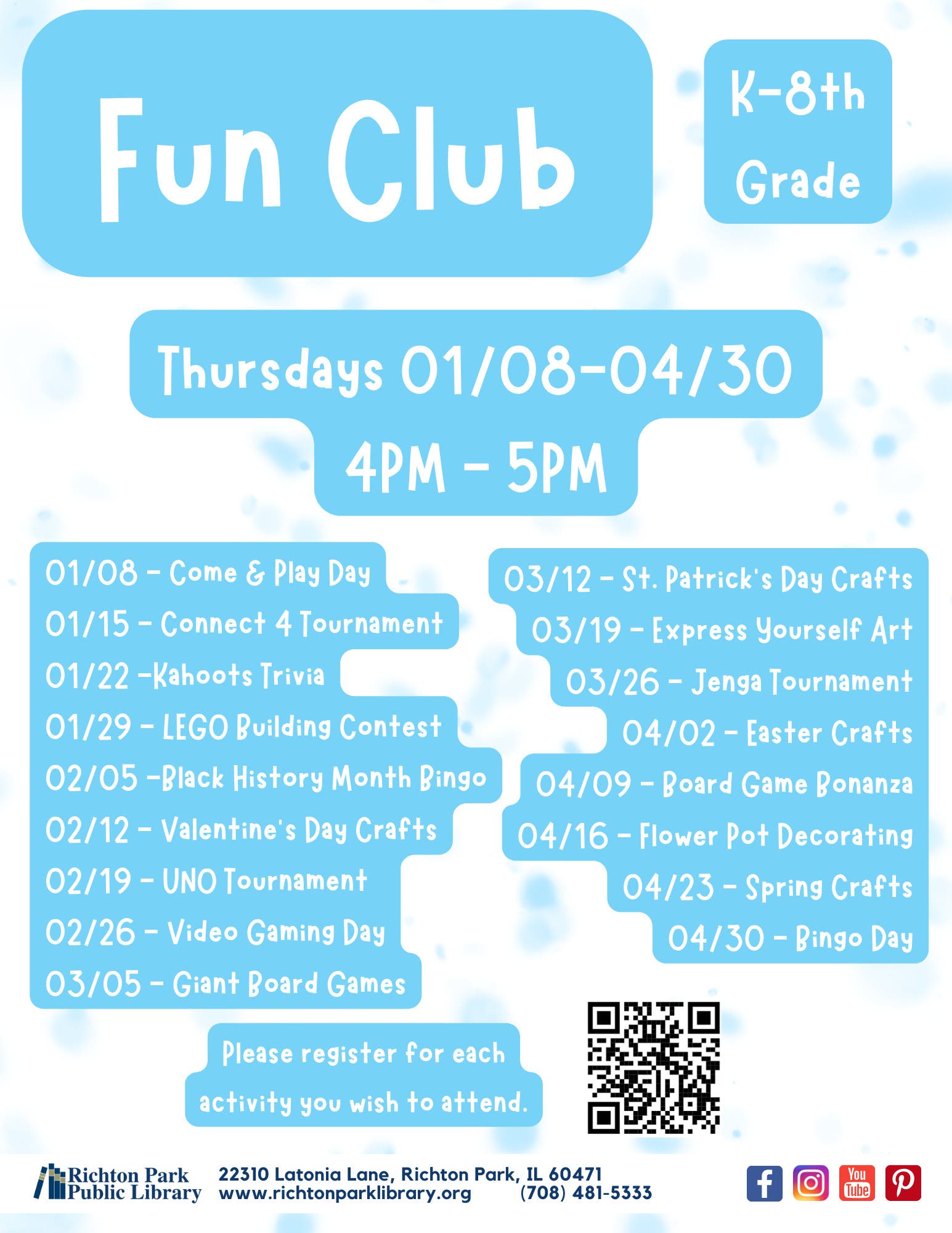 Fun Club: Board Game Bonanza (K-Gr. 8, Registration Required)