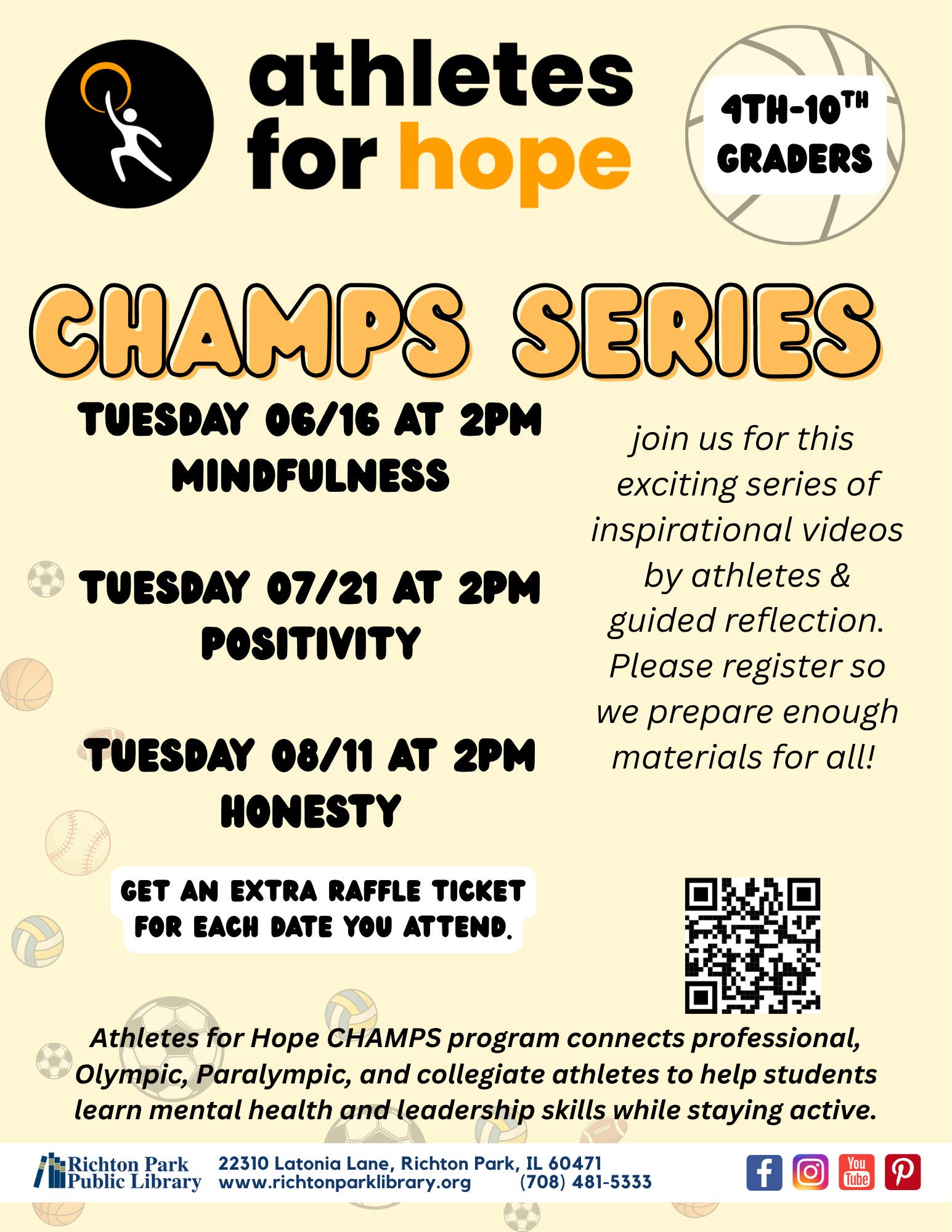 Athletes for Hope: CHAMPS Series (Gr. 4-10, Registration Required)