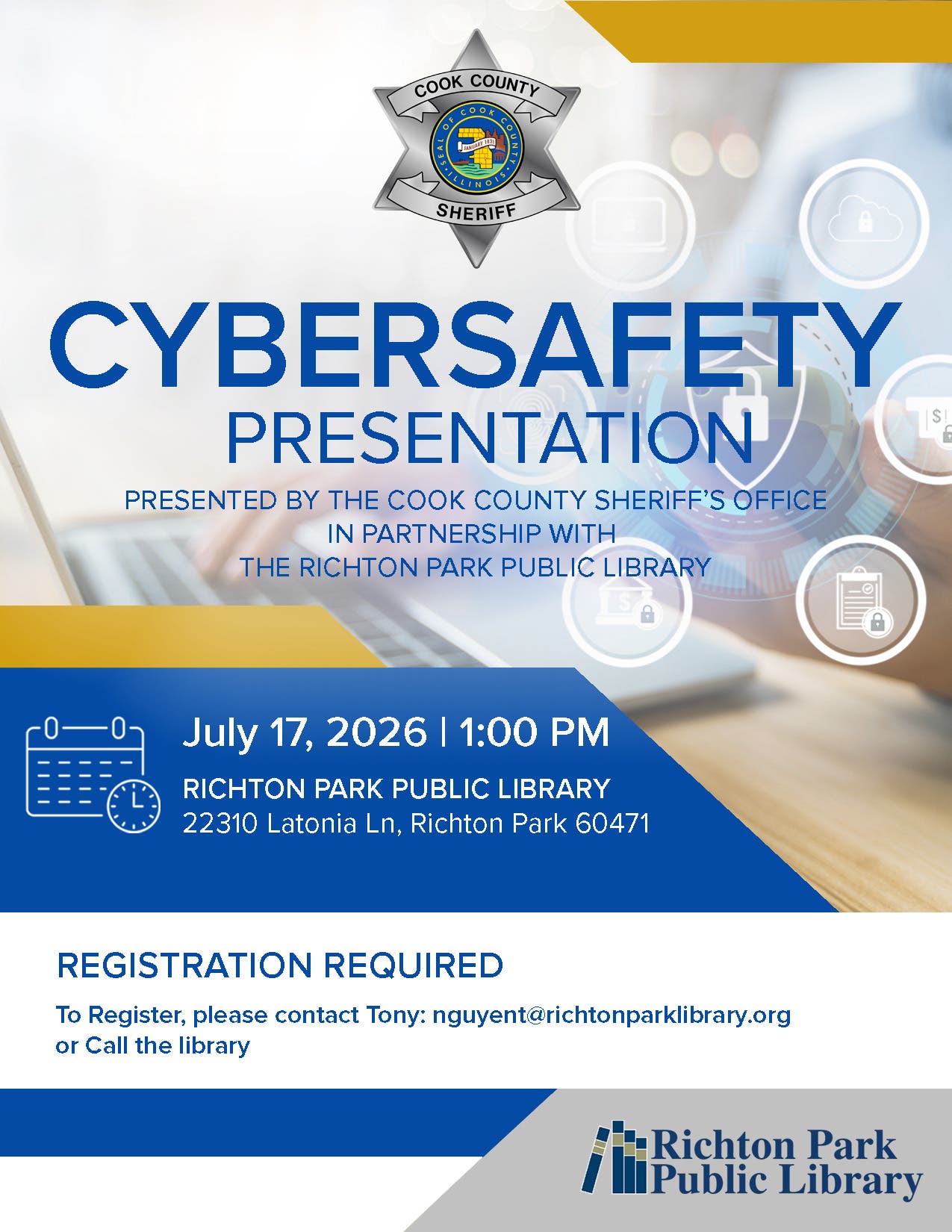 Cyber Safety with the Cook County Sheriff’s Office (Adults & Teens, Registration Required)