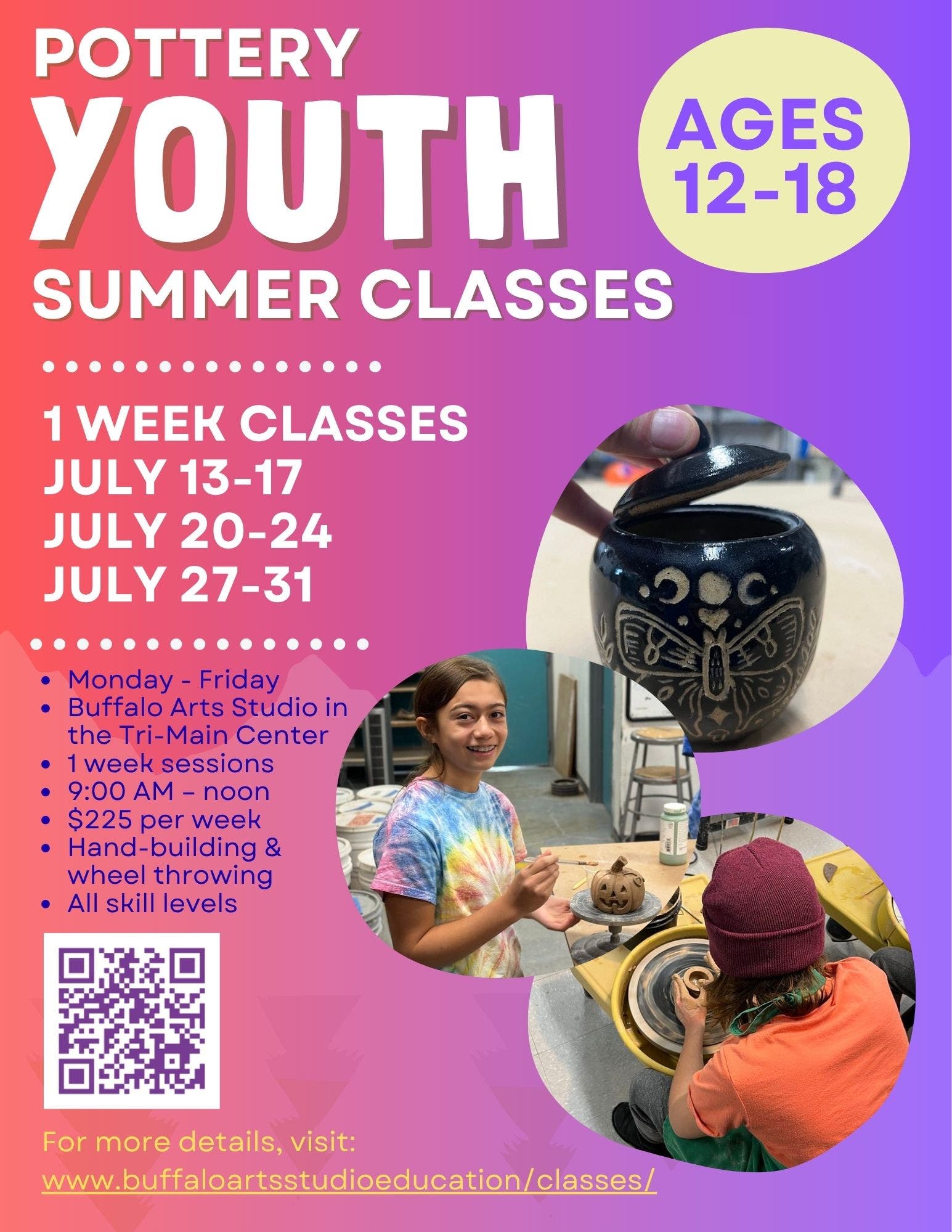 Youth Pottery Camp with Christina Riccio: July 13 – 17, July 20 – 24, July 27 – 31