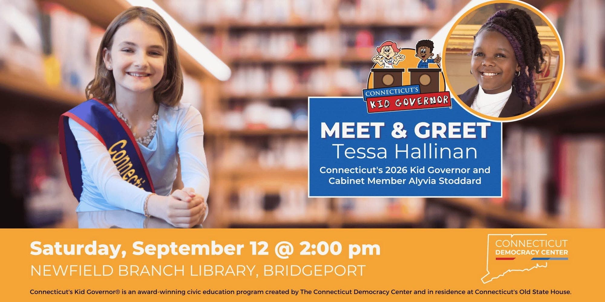 Meet & Greet: Kid Governor Tessa and Cabinet Member Alyvia at Newfield Branch Library!