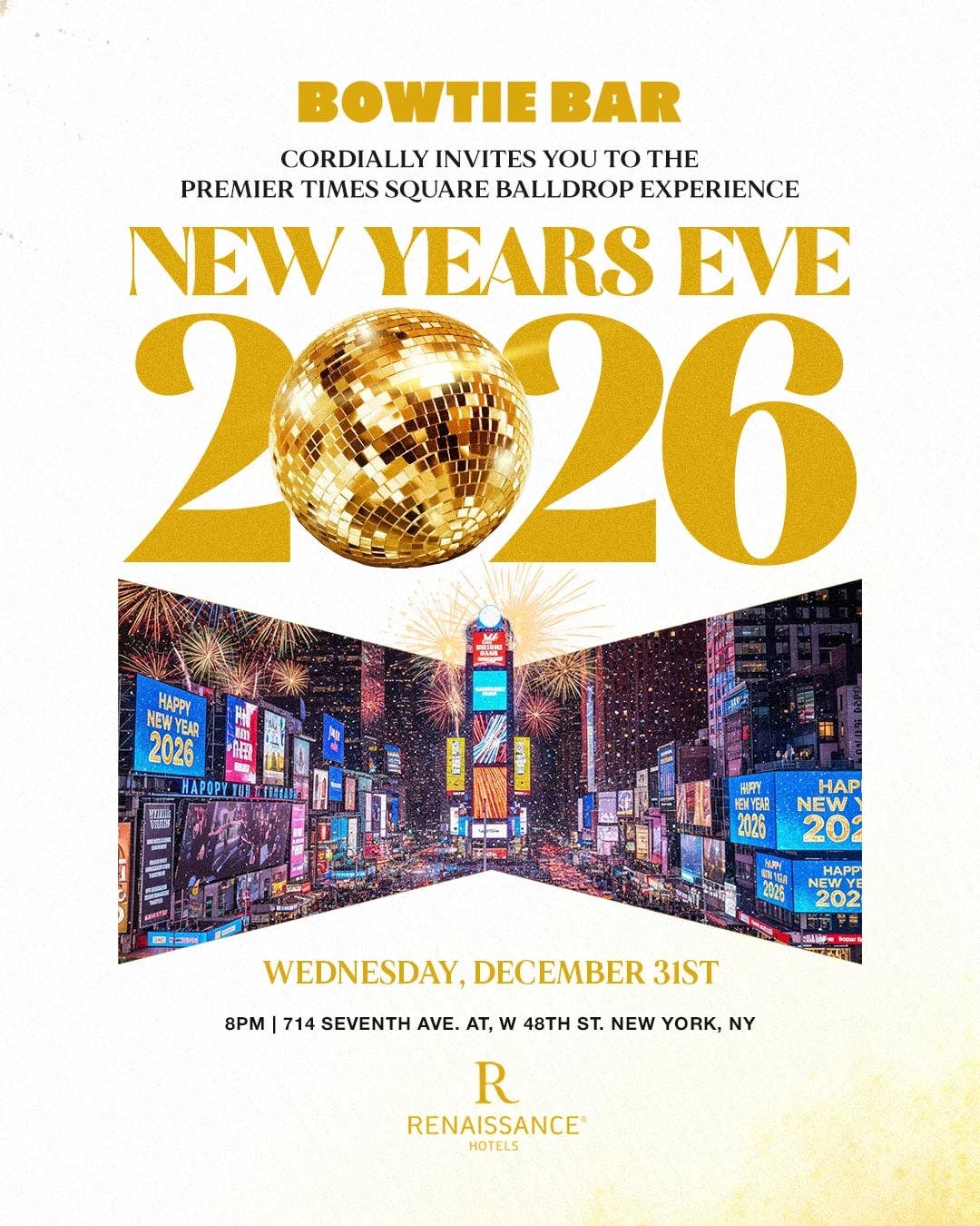 New Years Eve at Bowtie Bar at Renaissance New York Times Square Hotel
