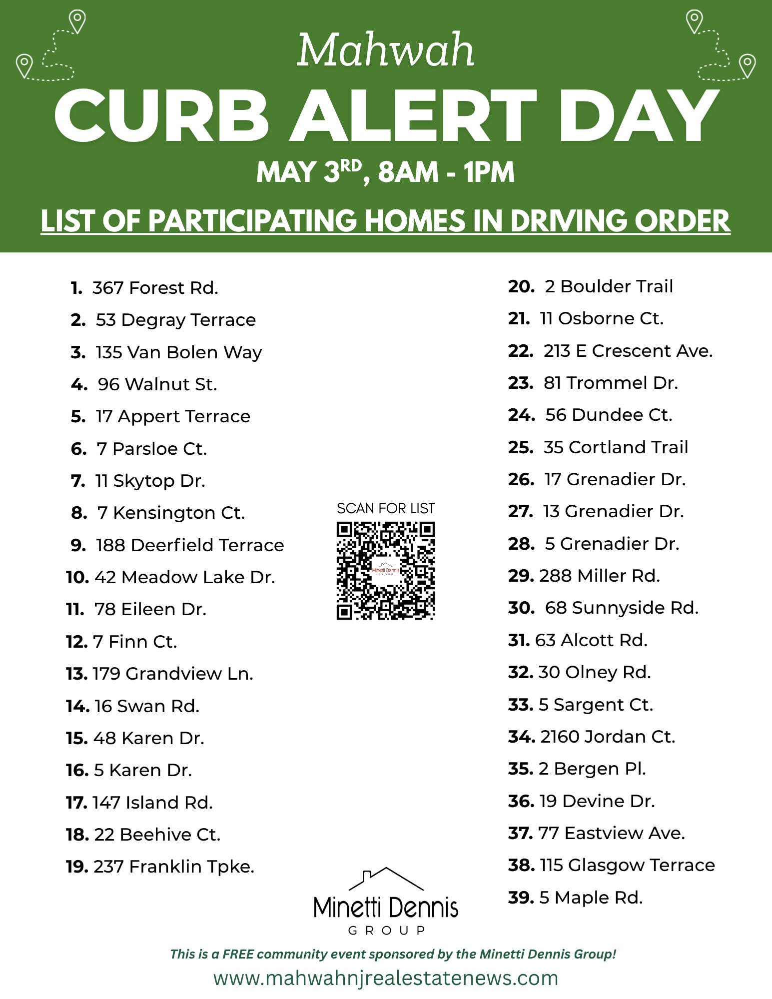Mahwah Free Curb Alert Day on May 3rd!