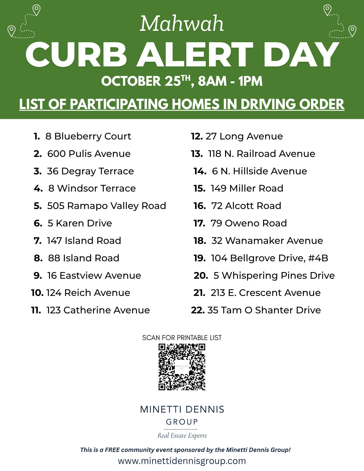 Mahwah Free Curb Alert Day on October 25th!