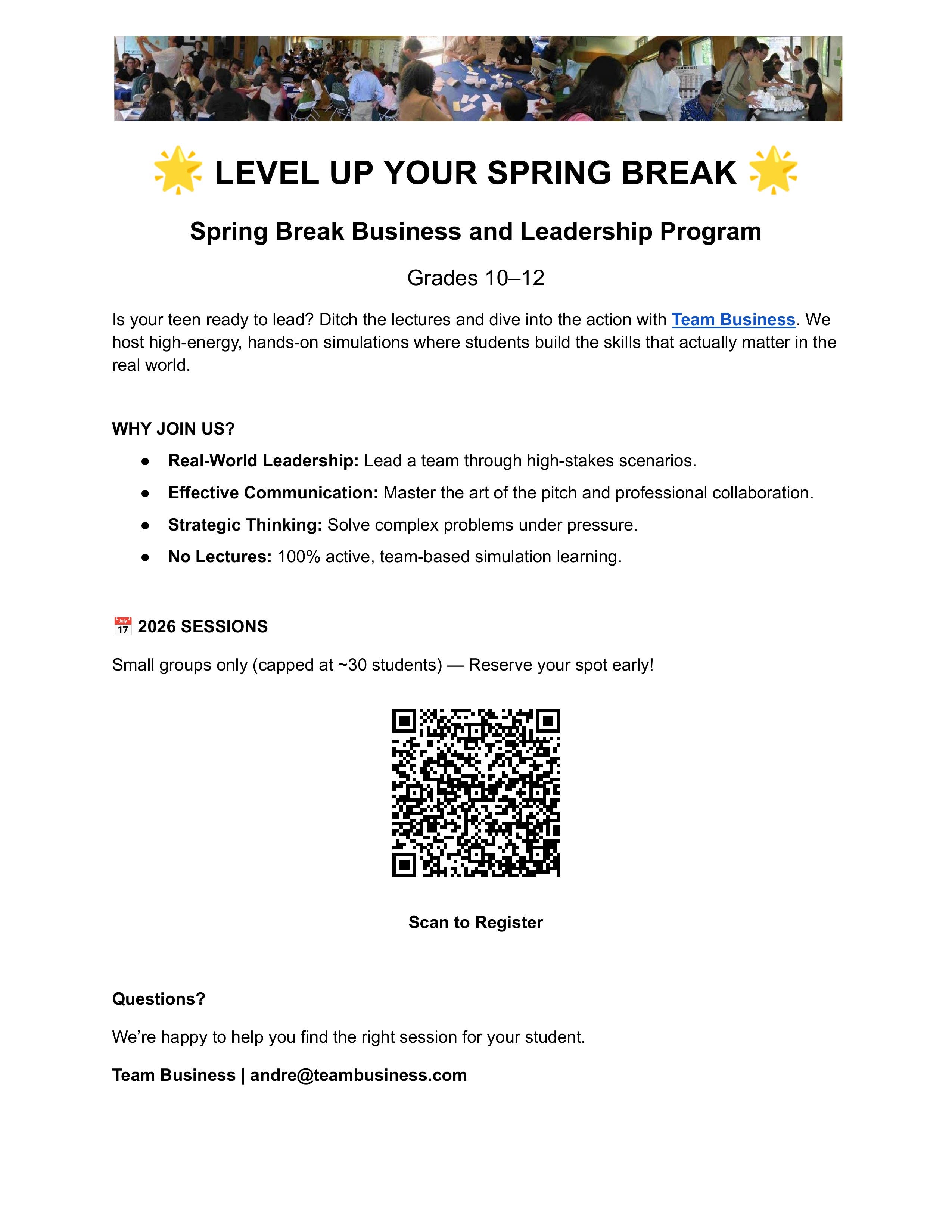 Spring Break Business and Leadership Program - Grades 10-12