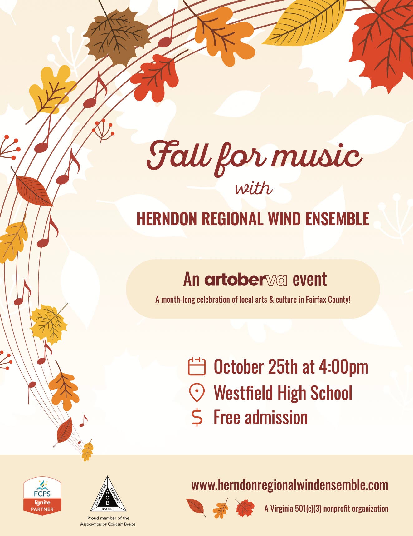 FREE CONCERT! Fall For Music With Herndon Regional Wind Ensemble
