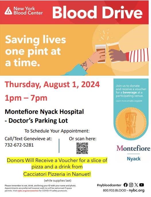 Aug 1 | Blood Drive at Montefiore Nyack Hospital | Nyack, NY Patch
