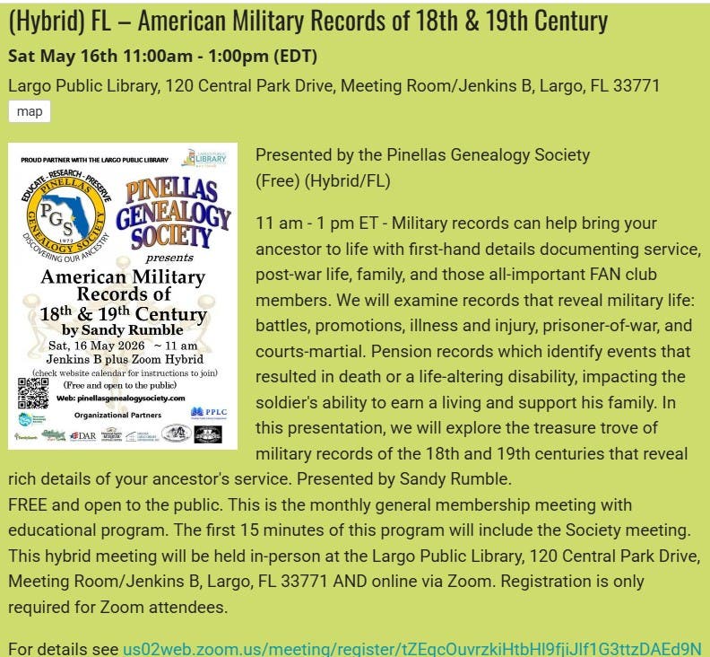 GENEALOGY - American Military Records of 18th & 19th Century