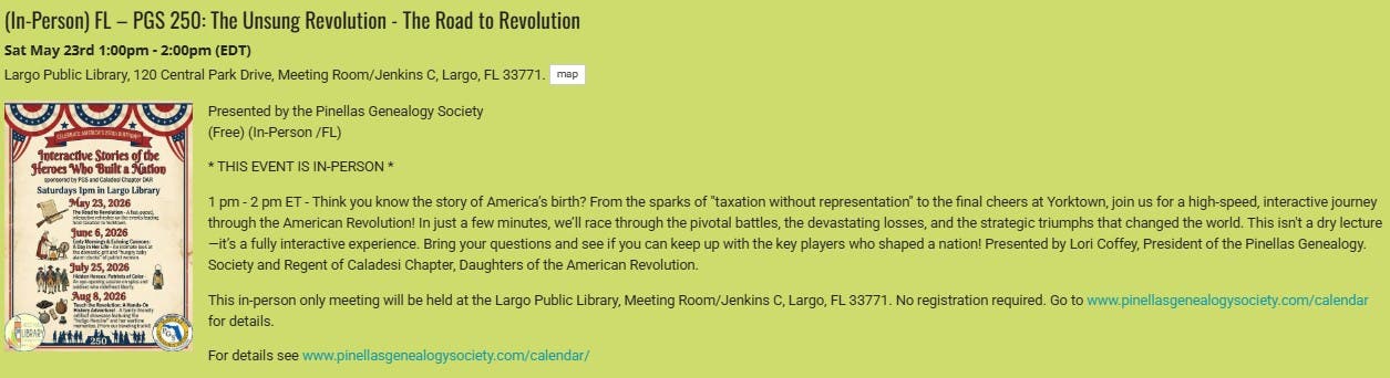 GENEALOGY - PGS 250: The Unsung Revolution: The Road to Revolution