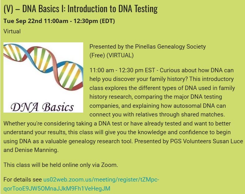 GENEALOGY -  DNA Basics I: Introduction to DNA Testing 