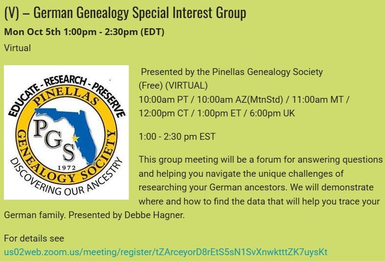 GENEALOGY - German Genealogy Special Interest Group