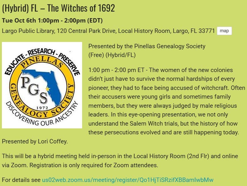 GENEALOGY - The Witches of 1692