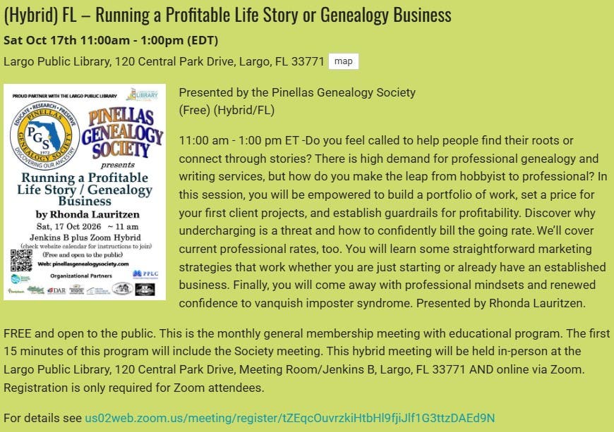 GENEALOGY - Running a Profitable Life Story or Genealogy Business with Rhonda Lauritzen