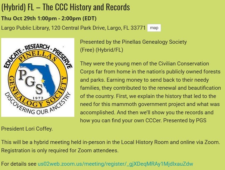 GENEALOGY - The CCC History and Records
