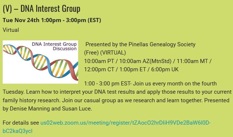 GENEALOGY - (V) - DNA Interest Group