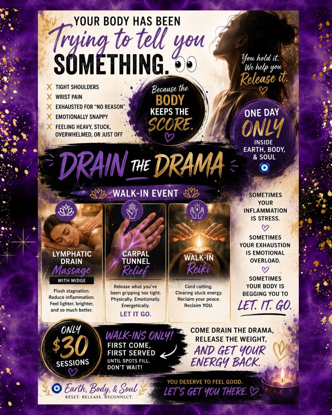 "Drain The Drama" Lympathic Drain & Carpel Tunnel Relief Event