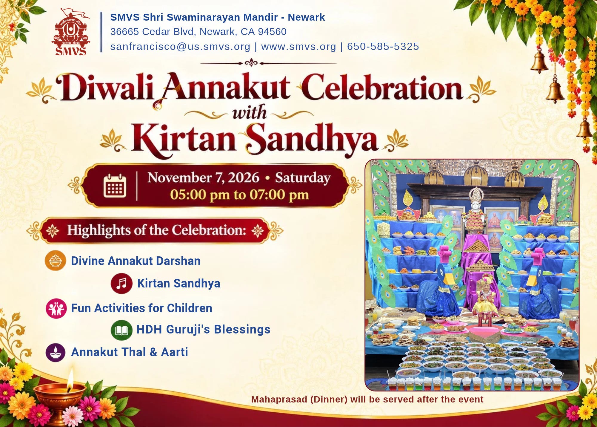 Diwali & Annakut Celebration 2026 with Kirtan Sandhya